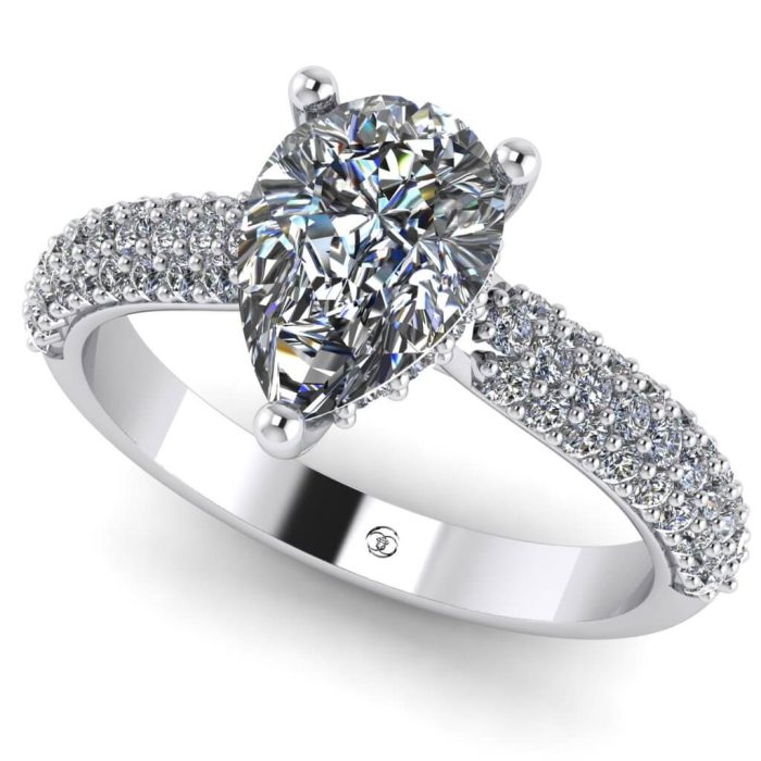 Inel logodna diamant lacrima si diamante din aur pave ES208