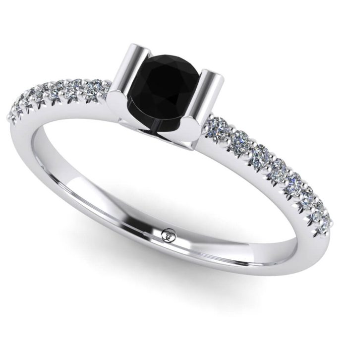 Inel logodna diamant negru si diamante semi bezel aur ES207