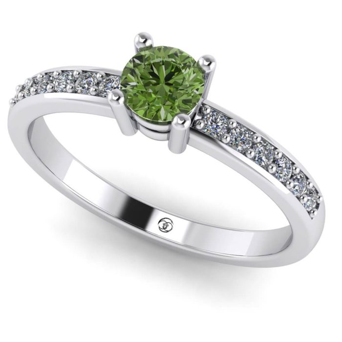 Inel logodna cu diamant verde rotund si diamante aur ES234