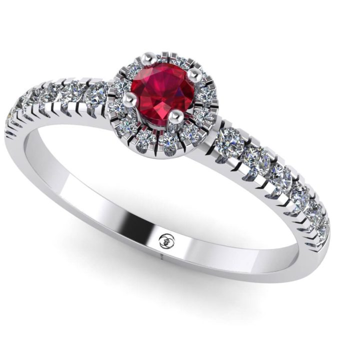 Inel de logodna aur alb cu rubin si diamante ES206