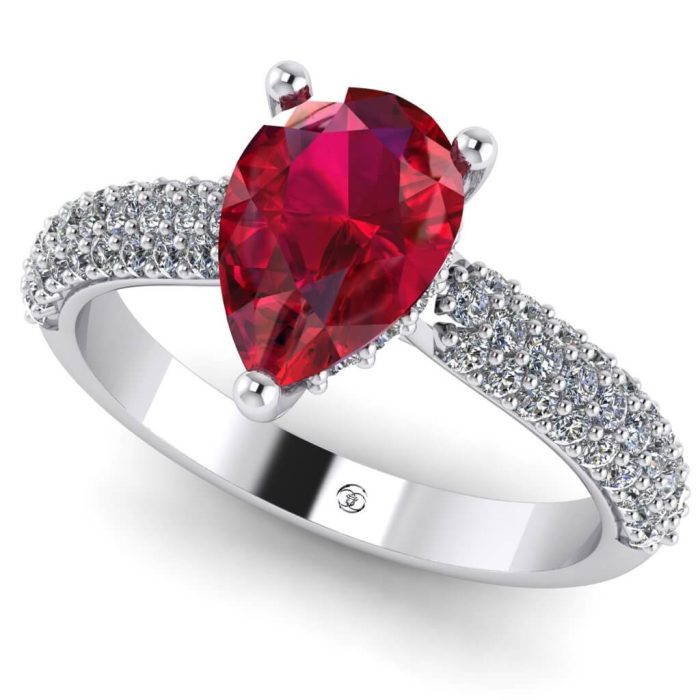 Inel logodna rubin lacrima si diamante din aur pave ES208