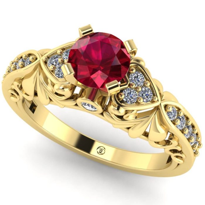 Inel logodna rubin si diamante din aur model inima vintage ES241