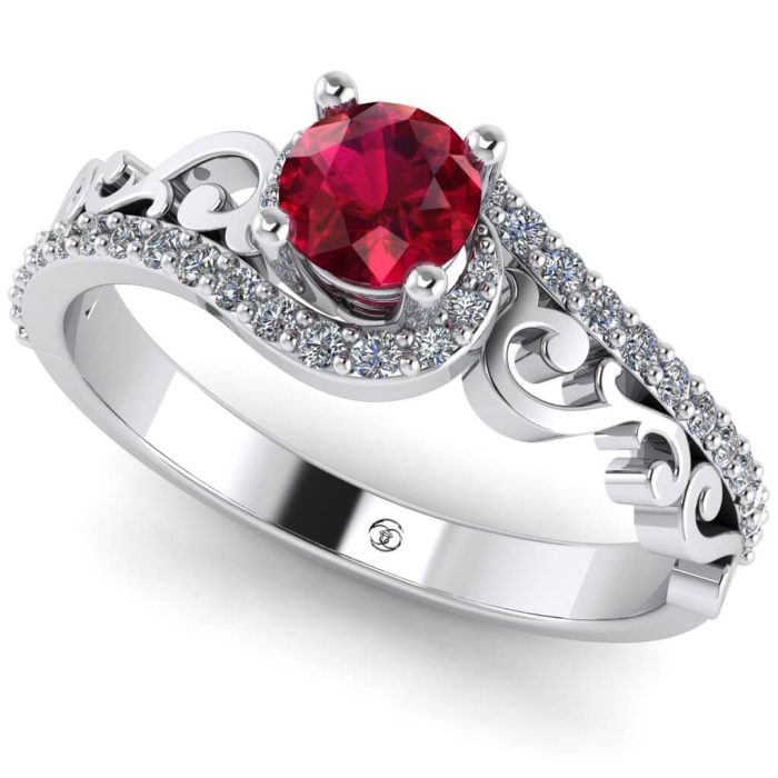 Inel logodna rubin rotund si diamante model vintage aur ES238