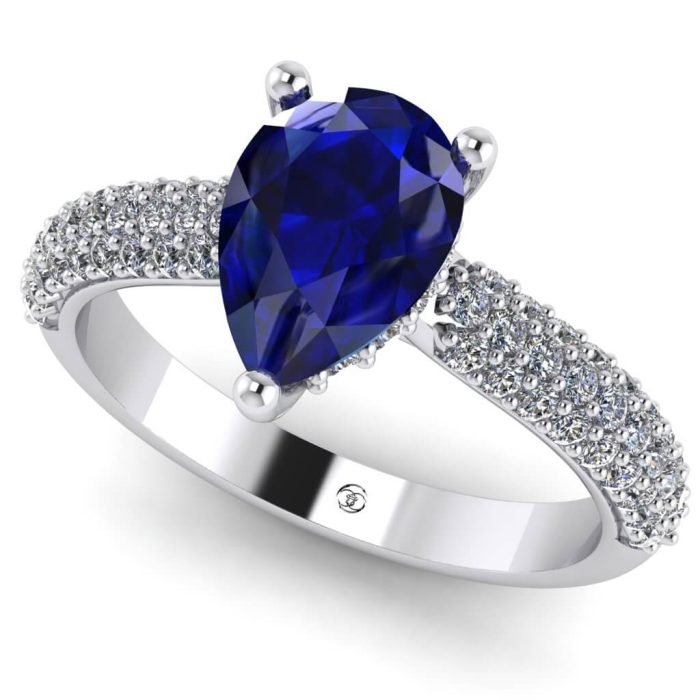 Inel logodna safir lacrima si diamante din aur pave ES208