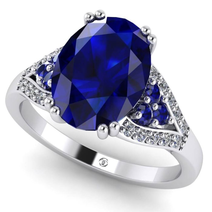 Inel din aur luxury cu safir albastru oval si diamante ES228