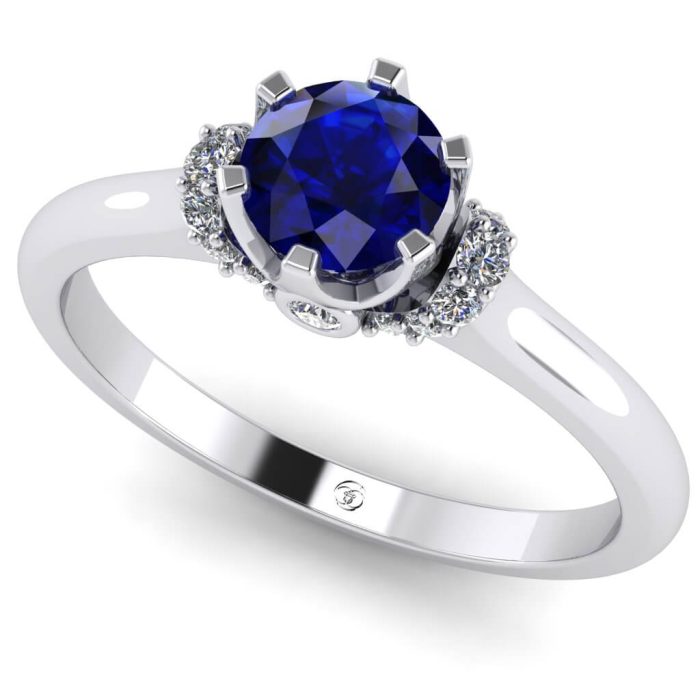 Inel logodna cu safir rotund si diamante aur18k ES235