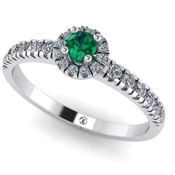 Inel smarald logodna aur alb si diamante ES206