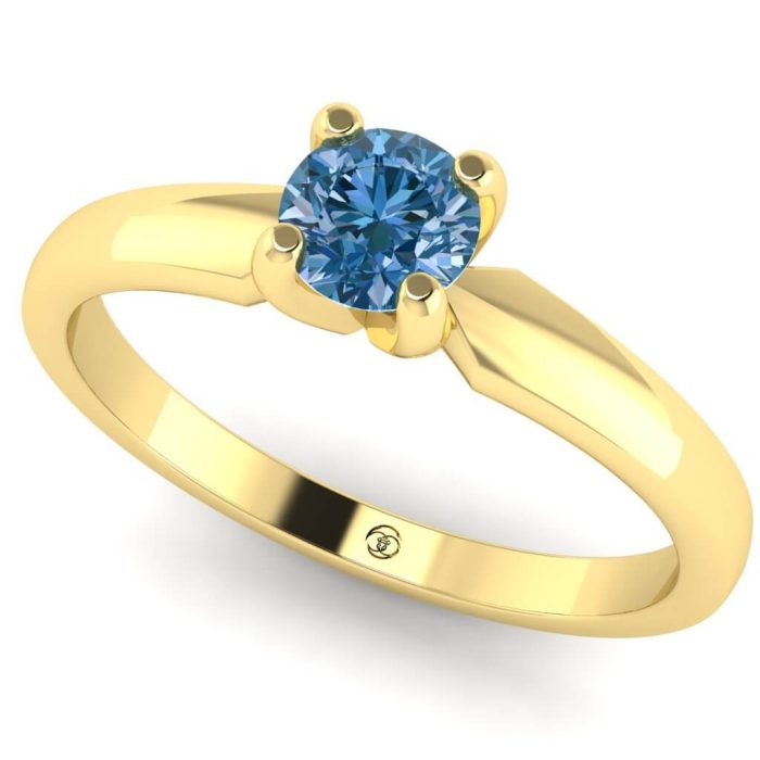 Inel logodna diamant albastru rotund clasic din aur ES232