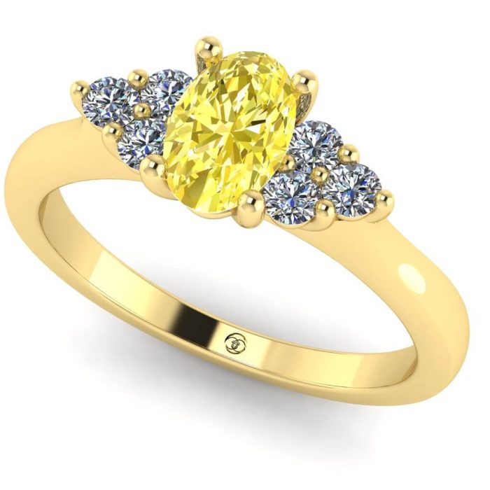 Inel logodna diamant galben oval si diamante aur 18k ES210