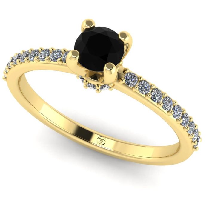 Inel logodna diamant negru si diamante aur 18k ES214