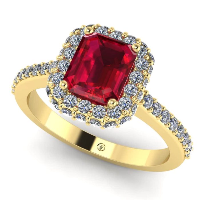 Inel logodna cu rubin emerald si diamante aur 18k ES262
