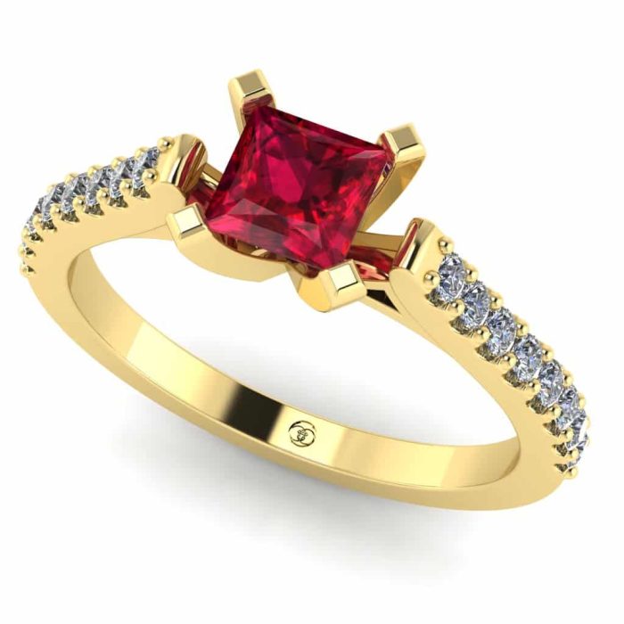 Inel logodna rubin patrat si diamante aur750 ES212