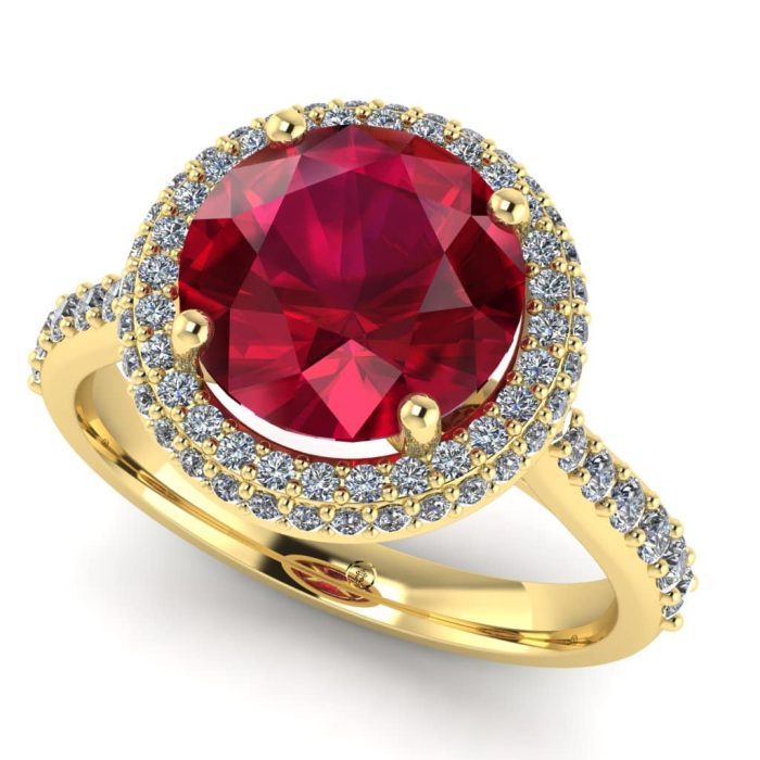 Inel rubin logodna aur galben si diamante pave ES261