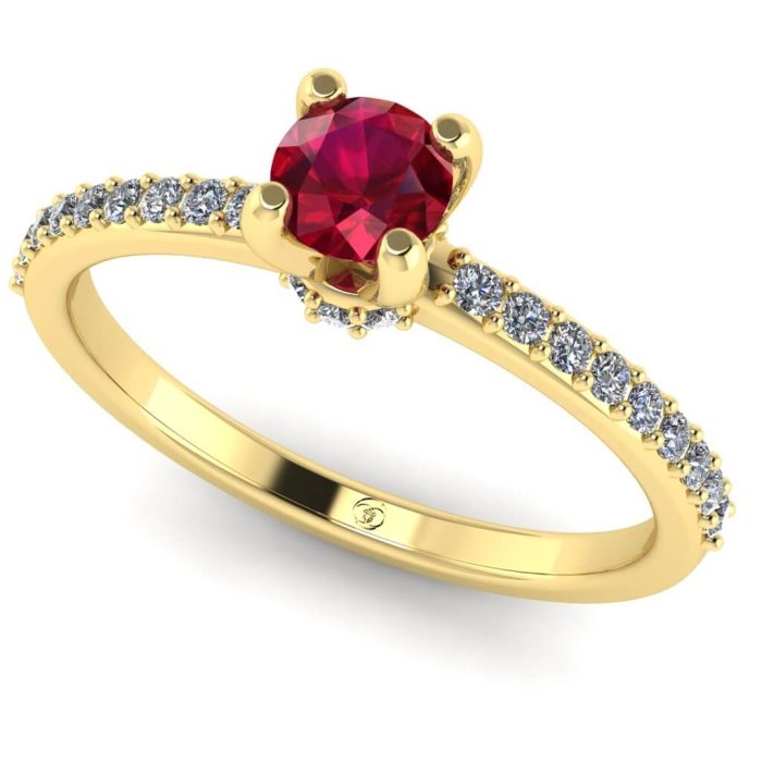 Inel logodna rubin si diamante aur galben ES214