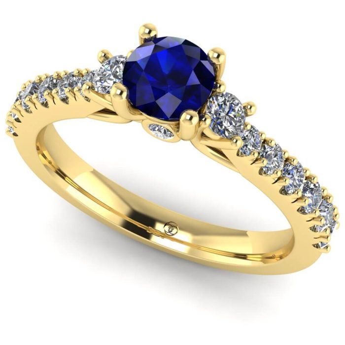 Inel logodna safir clasic cu diamante din aur ES246