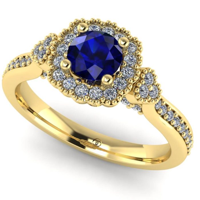 Inel logodna cu safir si diamante aur 18k vintage ES244