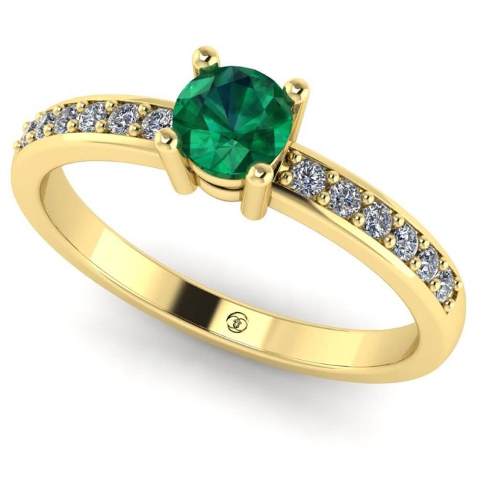 Inel smarald si diamante din aur galben logodna  ES234
