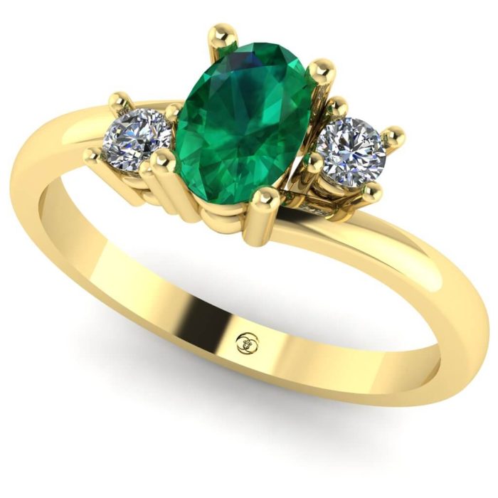 Inel logodna cu smarald oval si diamante din aur galben ES213