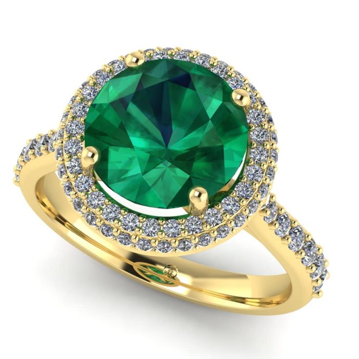 Inel logodna aur smarald si diamante anturaj pave ES261