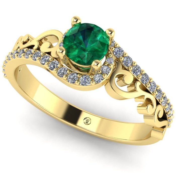 Inel logodna smarald rotund si diamante model vintage aur ES238