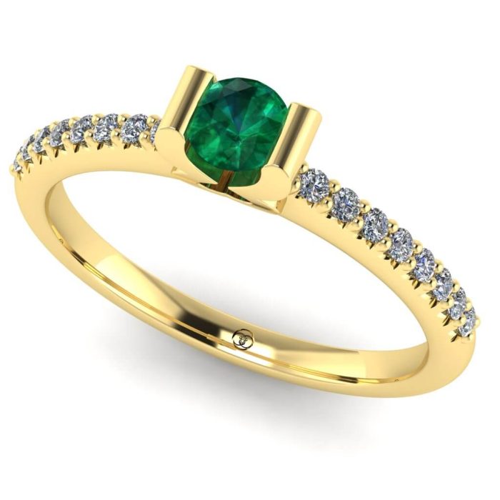 Inel logodna smarald rotund si diamante aur 18k ES207
