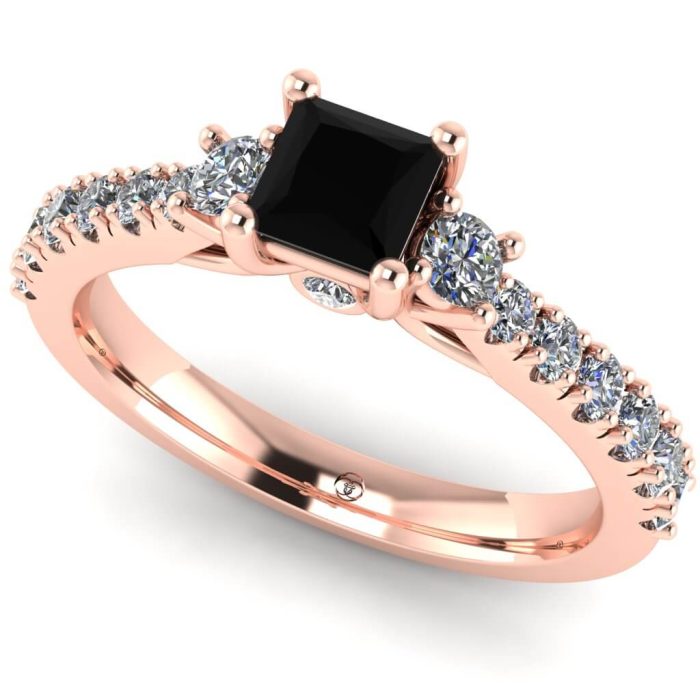 Inel logodna clasic diamant negru si diamante aur ES246