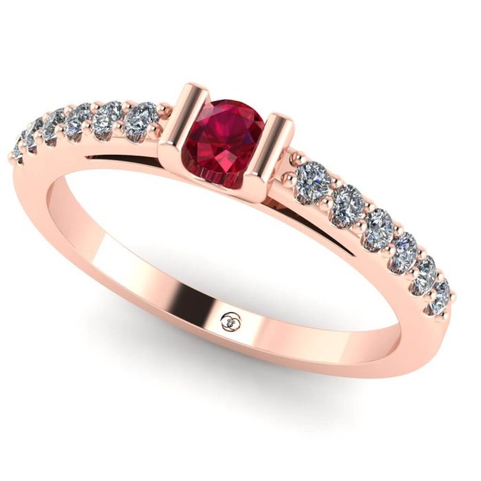 Inel logodna rubin rotund si diamante semi bezel aur ES203