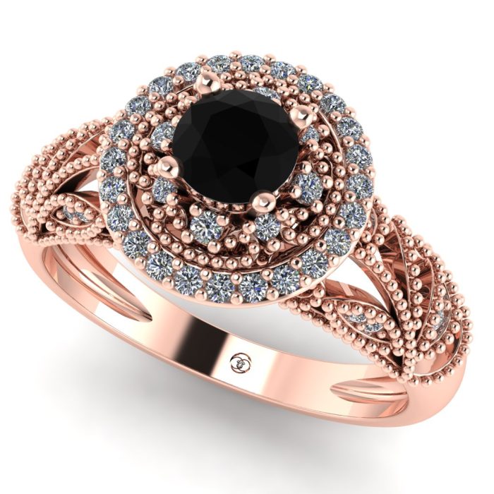 Inel logodna diamant negru si diamante aur alb vintage ES243