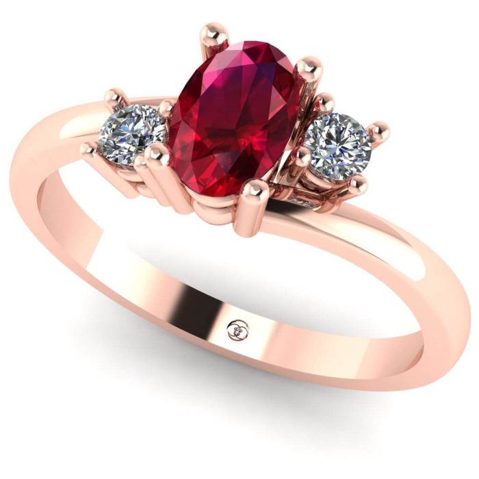 Inel logodna cu rubin oval si diamante din aur ES213