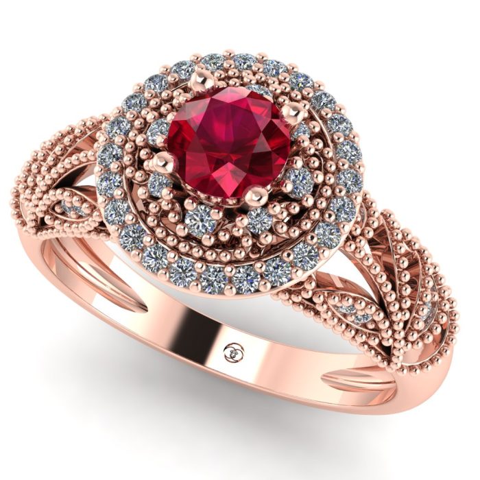 Inel rubin logodna diamante aur roz vintage ES243