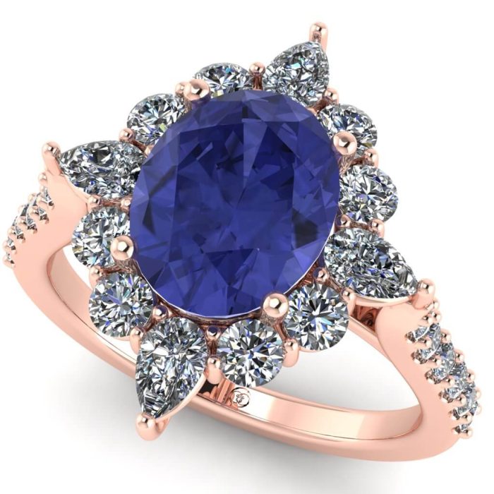 Inel din aur luxury cu tanzanit oval si diamante lacrima rotund ES227