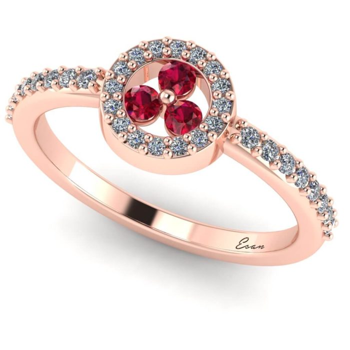 Inel din aur roz cu rubine si diamante ES185