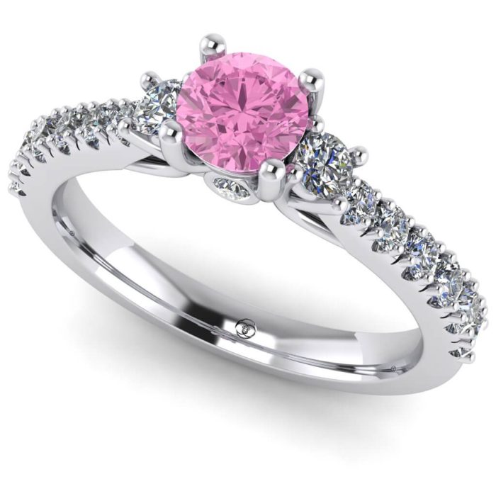 Inel logodna diamant roz si diamante din aur clasic ES246