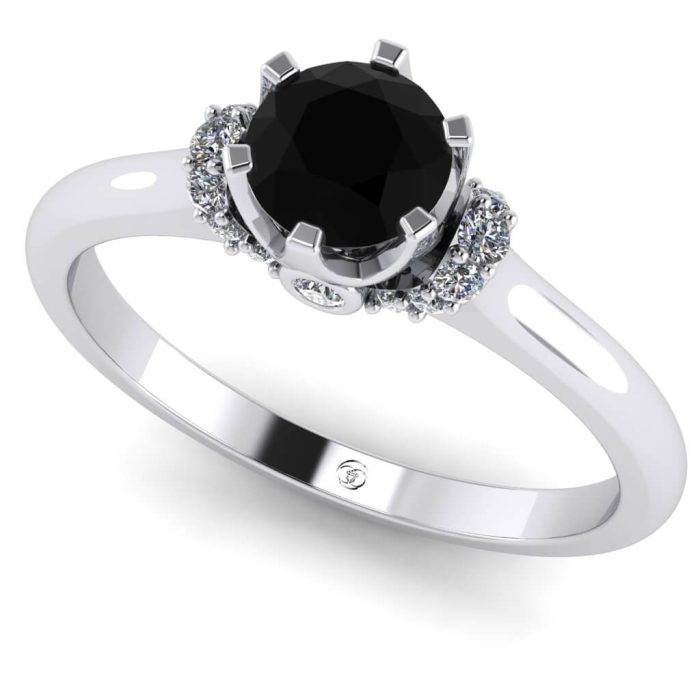 Inel logodna diamant negru si diamante aur alb ES235