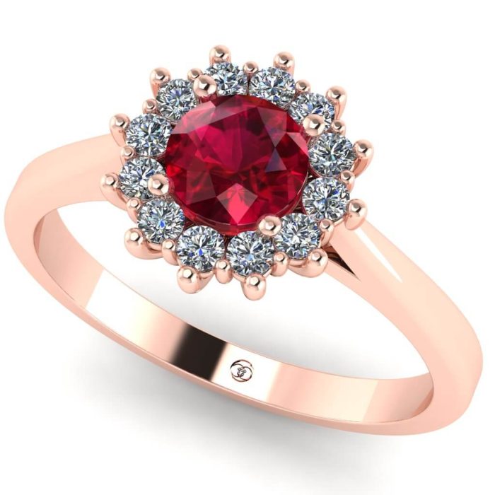 Inel rubin logodna si diamante aur roz ES201