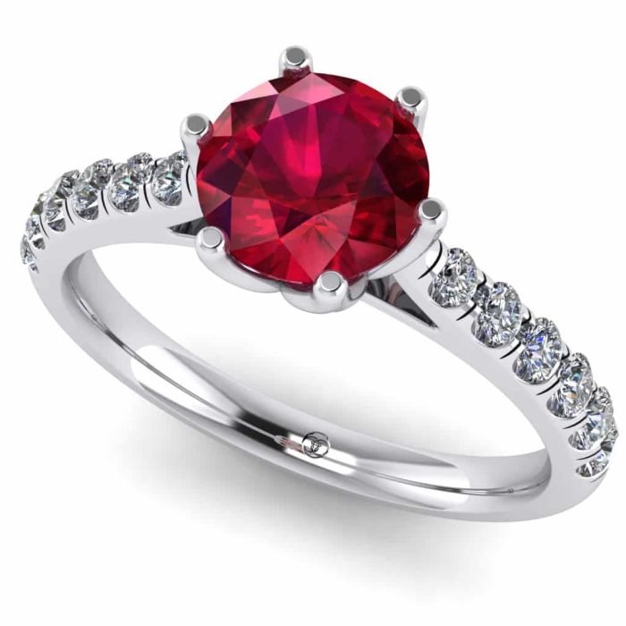Inel logodna cu rubin rotund si diamante aur alb ES233
