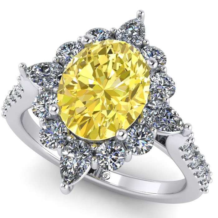 Inel din aur luxury cu safir galben oval si diamante lacrima rotund ES227