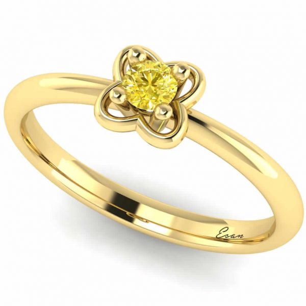 Inel din aur logodna diamant galben model floare ES156
