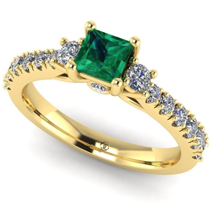 Inel logodna smarald si diamante din aur clasic ES246