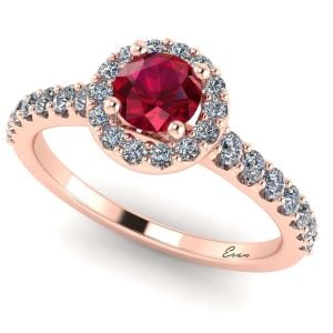 Inel dn aur roz cu rubin si diamante anturaj ES175