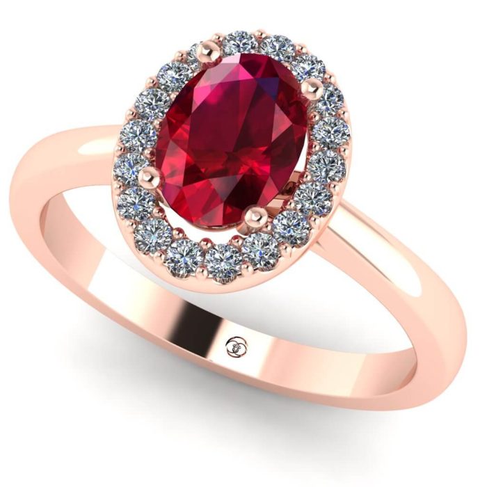 Inel din aur cu rubin oval si diamante anturaj clasic ES222
