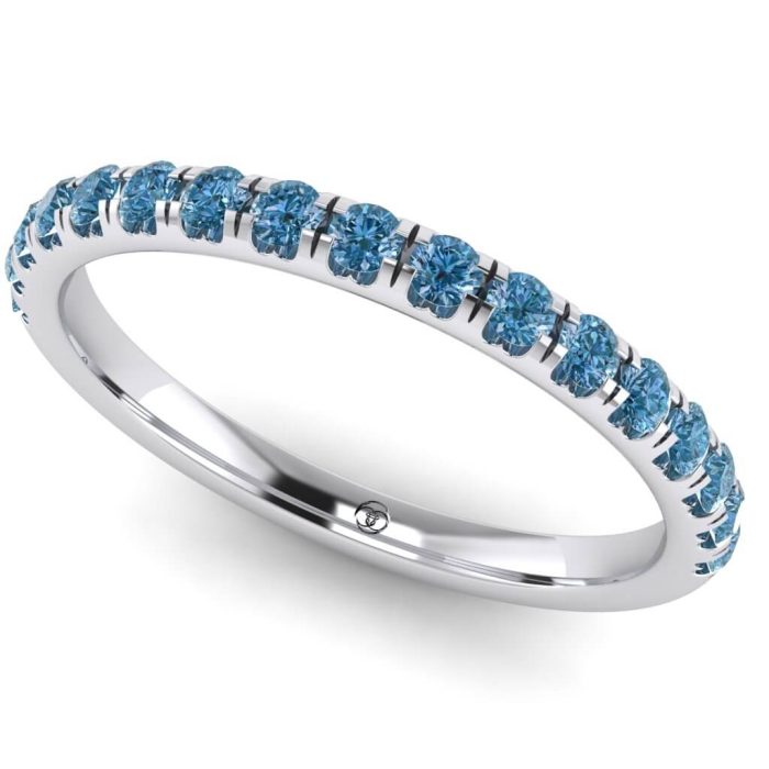 Inel din aur alb eternity clasic cu diamante albastre ES221