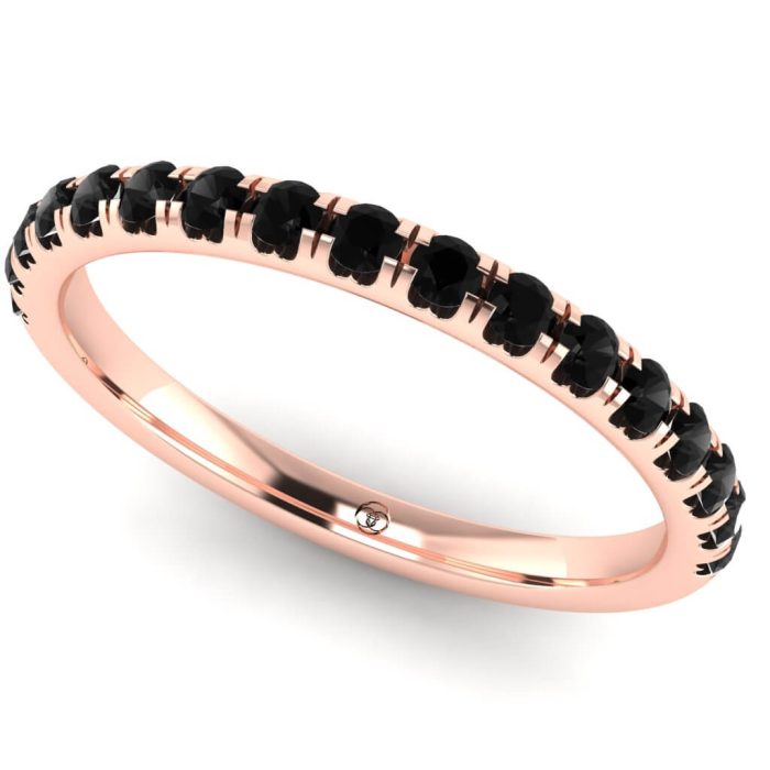 Inel din aur roz semi eternity cu diamante negre ES221