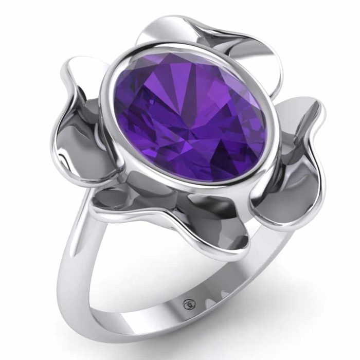 Inel ametist oval din aur 18k model trifoi ES266