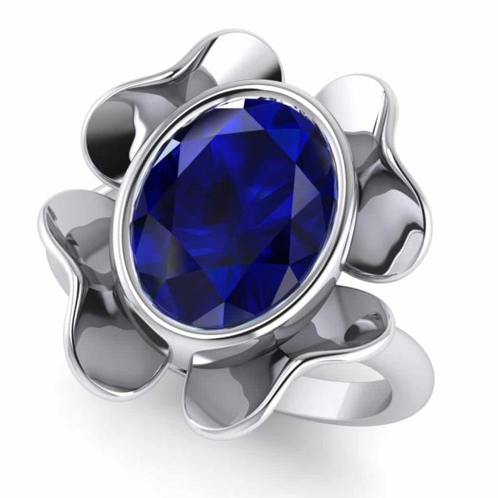 Inel safir oval din aur alb 18k model trifoi ES266