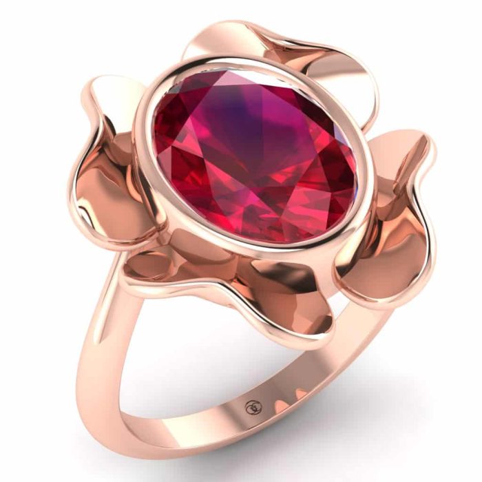 Inel rubin oval din aur 18k model trifoi ES266
