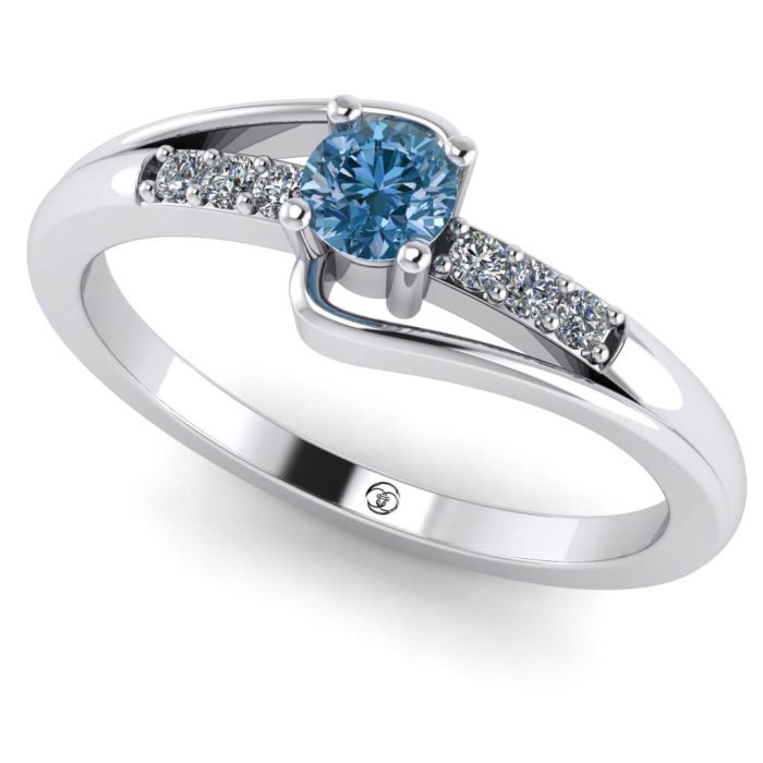 Inel logodna diamant albastru fancy si diamante aur fashion ES253
