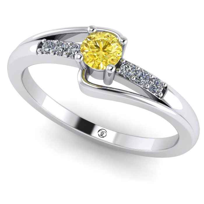 Inel logodna diamant galben si diamante din aur ES253