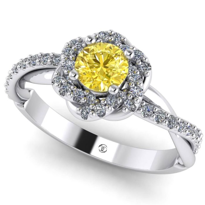 Inel logodna diamant galben si diamante aur impletit ES251