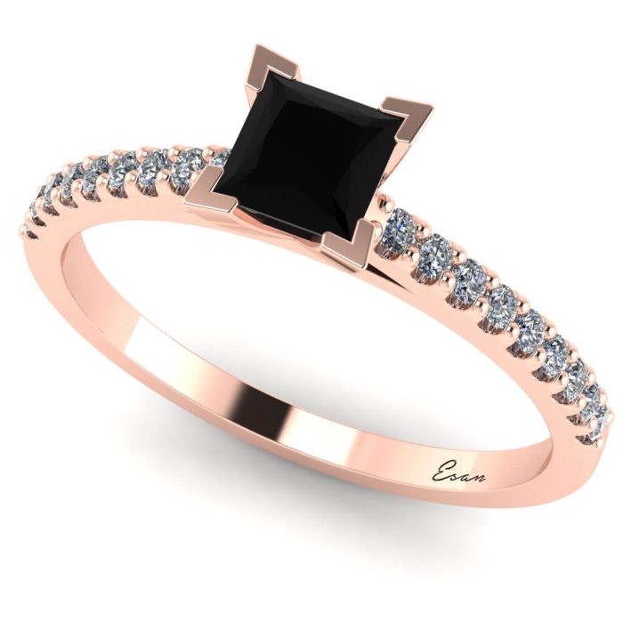 Inel logodna cu diamant negru 0.56Ct patrat aur roz ES196STOC